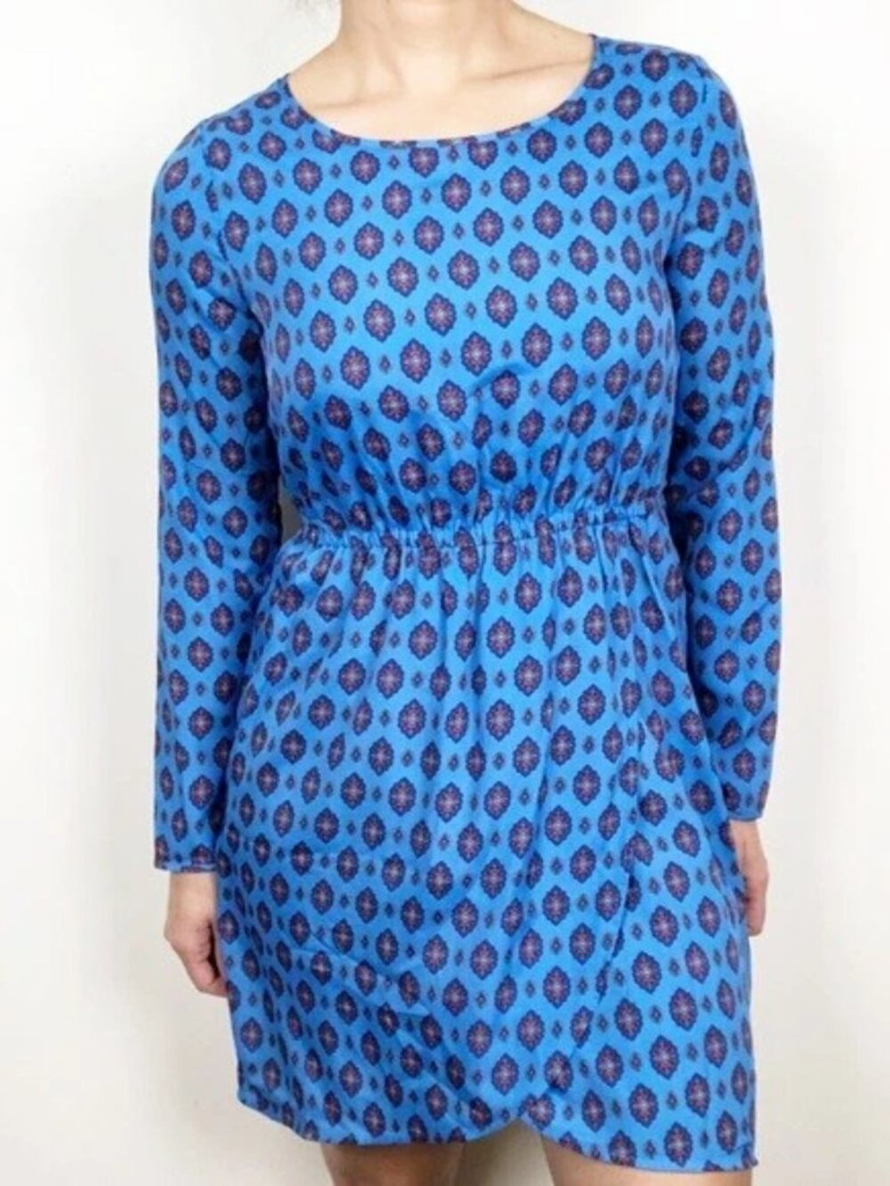 J.Crew Factory NWOT Blue Medallion Diamond Tulip Hem Dress 10